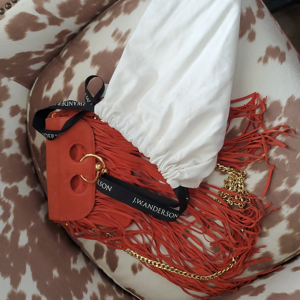 NWT J.W. Anderson Orange Suede Pierce Bag w/Fringe - Picture 15 of 15